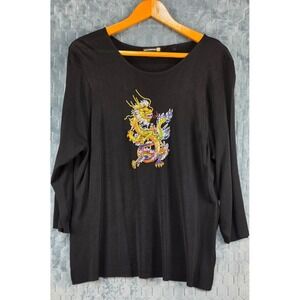 Y2K Sweaterworks Sequin Beaded Dragon Knit Top Size 2X Sequin Stretch